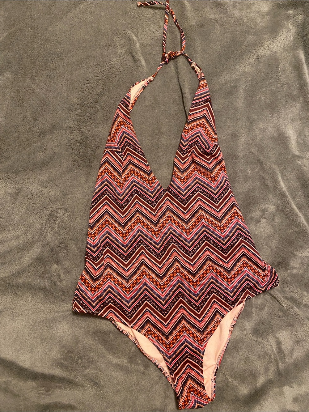 H&M Girls' Pink and Orange Chevron Halter One-Piece Swimsuit